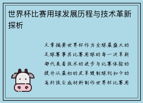 世界杯比赛用球发展历程与技术革新探析
